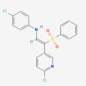 molecular formula C19H14Cl2N2O2S B2714984 N-[(Z)-2-(benzenesulfonyl)-2-(6-chloropyridin-3-yl)ethenyl]-4-chloroaniline CAS No. 478048-58-7