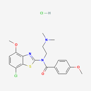 molecular formula C20H23Cl2N3O3S B2714985 N-(7-CHLORO-4-METHOXY-1,3-BENZOTHIAZOL-2-YL)-N-[2-(DIMETHYLAMINO)ETHYL]-4-METHOXYBENZAMIDE HYDROCHLORIDE CAS No. 1330134-90-1