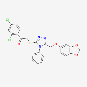 molecular formula C24H17Cl2N3O4S B2714989 2-({5-[(2H-1,3-benzodioxol-5-yloxy)methyl]-4-phenyl-4H-1,2,4-triazol-3-yl}sulfanyl)-1-(2,4-dichlorophenyl)ethan-1-one CAS No. 609792-71-4