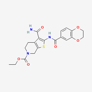 molecular formula C20H21N3O6S B2714994 ethyl 3-carbamoyl-2-(2,3-dihydro-1,4-benzodioxine-6-amido)-4H,5H,6H,7H-thieno[2,3-c]pyridine-6-carboxylate CAS No. 864925-85-9