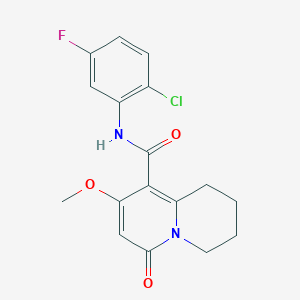 molecular formula C17H16ClFN2O3 B2715000 N-(2-Chloro-5-fluorophenyl)-8-methoxy-6-oxo-2,3,4,6-tetrahydro-1H-quinolizine-9-carboxamide CAS No. 1775420-39-7