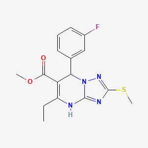 molecular formula C16H17FN4O2S B2715006 METHYL 5-ETHYL-7-(3-FLUOROPHENYL)-2-(METHYLSULFANYL)-4H,7H-[1,2,4]TRIAZOLO[1,5-A]PYRIMIDINE-6-CARBOXYLATE CAS No. 909574-21-6