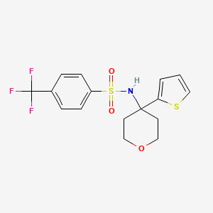 molecular formula C16H16F3NO3S2 B2715053 N-[4-(thiophen-2-yl)oxan-4-yl]-4-(trifluoromethyl)benzene-1-sulfonamide CAS No. 2034326-08-2