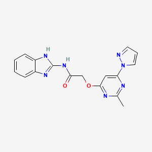 molecular formula C17H15N7O2 B2715070 N-(1H-1,3-benzodiazol-2-yl)-2-{[2-methyl-6-(1H-pyrazol-1-yl)pyrimidin-4-yl]oxy}acetamide CAS No. 1421499-08-2