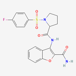 molecular formula C20H18FN3O5S B2715095 N-(2-carbamoyl-1-benzofuran-3-yl)-1-(4-fluorobenzenesulfonyl)pyrrolidine-2-carboxamide CAS No. 1048642-20-1