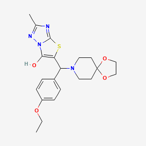 molecular formula C21H26N4O4S B2715118 5-((4-Ethoxyphenyl)(1,4-dioxa-8-azaspiro[4.5]decan-8-yl)methyl)-2-methylthiazolo[3,2-b][1,2,4]triazol-6-ol CAS No. 869343-28-2