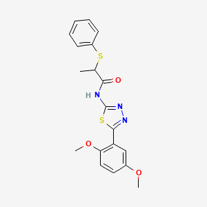molecular formula C19H19N3O3S2 B2715159 N-[5-(2,5-dimethoxyphenyl)-1,3,4-thiadiazol-2-yl]-2-(phenylsulfanyl)propanamide CAS No. 394235-68-8