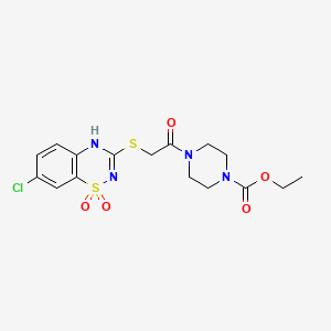 molecular formula C16H19ClN4O5S2 B2715181 ethyl 4-(2-((7-chloro-1,1-dioxido-4H-benzo[e][1,2,4]thiadiazin-3-yl)thio)acetyl)piperazine-1-carboxylate CAS No. 899733-88-1