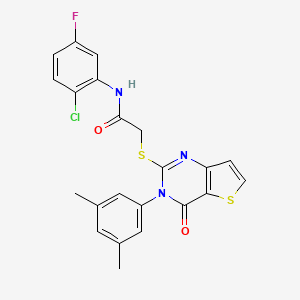 molecular formula C22H17ClFN3O2S2 B2715182 N-(2-chloro-5-fluorophenyl)-2-{[3-(3,5-dimethylphenyl)-4-oxo-3,4-dihydrothieno[3,2-d]pyrimidin-2-yl]sulfanyl}acetamide CAS No. 1261019-60-6