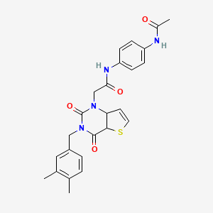molecular formula C25H24N4O4S B2715185 2-{3-[(3,4-dimethylphenyl)methyl]-2,4-dioxo-1H,2H,3H,4H-thieno[3,2-d]pyrimidin-1-yl}-N-(4-acetamidophenyl)acetamide CAS No. 1252908-32-9
