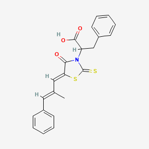 molecular formula C22H19NO3S2 B2715186 2-((Z)-5-((E)-2-methyl-3-phenylallylidene)-4-oxo-2-thioxothiazolidin-3-yl)-3-phenylpropanoic acid CAS No. 301687-58-1
