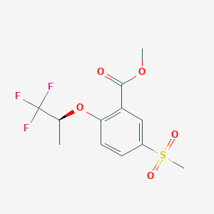 molecular formula C12H13F3O5S B2715199 5-Methylsulfonyl-2-[((S)-2,2,2-trifluoro-1-methylethyl)oxy]benzoic acid methyl ester CAS No. 845617-20-1