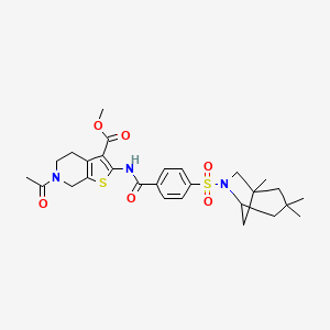 molecular formula C28H35N3O6S2 B2715297 Methyl 6-acetyl-2-(4-((1,3,3-trimethyl-6-azabicyclo[3.2.1]octan-6-yl)sulfonyl)benzamido)-4,5,6,7-tetrahydrothieno[2,3-c]pyridine-3-carboxylate CAS No. 449769-27-1