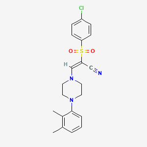 molecular formula C21H22ClN3O2S B2715336 (E)-2-((4-chlorophenyl)sulfonyl)-3-(4-(2,3-dimethylphenyl)piperazin-1-yl)acrylonitrile CAS No. 885187-19-9