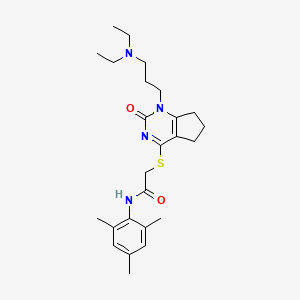molecular formula C25H36N4O2S B2715358 2-((1-(3-(diethylamino)propyl)-2-oxo-2,5,6,7-tetrahydro-1H-cyclopenta[d]pyrimidin-4-yl)thio)-N-mesitylacetamide CAS No. 898435-05-7