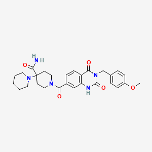molecular formula C28H33N5O5 B2715428 1'-(3-(4-Methoxybenzyl)-2,4-dioxo-1,2,3,4-tetrahydroquinazoline-7-carbonyl)-[1,4'-bipiperidine]-4'-carboxamide CAS No. 944465-67-2