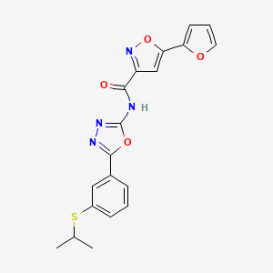 5-(furan-2-yl)-N-(5-(3-(isopropylthio)phenyl)-1,3,4-oxadiazol-2-yl)isoxazole-3-carboxamide