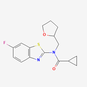 molecular formula C16H17FN2O2S B2715456 N-(6-fluoro-1,3-benzothiazol-2-yl)-N-[(oxolan-2-yl)methyl]cyclopropanecarboxamide CAS No. 920415-61-8