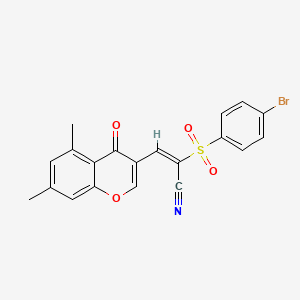 (E)-2-(4-bromophenyl)sulfonyl-3-(5,7-dimethyl-4-oxochromen-3-yl)prop-2-enenitrile