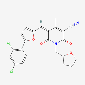 molecular formula C23H18Cl2N2O4 B2715536 (5Z)-5-{[5-(2,4-dichlorophenyl)furan-2-yl]methylidene}-4-methyl-2,6-dioxo-1-(tetrahydrofuran-2-ylmethyl)-1,2,5,6-tetrahydropyridine-3-carbonitrile CAS No. 880399-84-8
