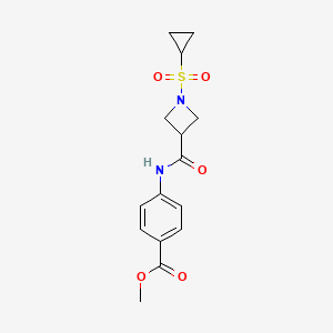 molecular formula C15H18N2O5S B2715556 Methyl 4-(1-(cyclopropylsulfonyl)azetidine-3-carboxamido)benzoate CAS No. 1428373-65-2