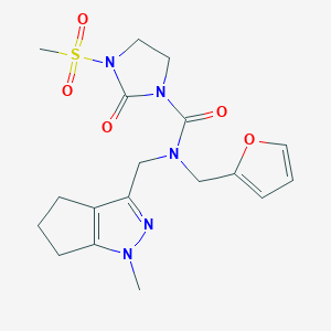 molecular formula C18H23N5O5S B2715569 N-(furan-2-ylmethyl)-N-((1-methyl-1,4,5,6-tetrahydrocyclopenta[c]pyrazol-3-yl)methyl)-3-(methylsulfonyl)-2-oxoimidazolidine-1-carboxamide CAS No. 2034634-79-0