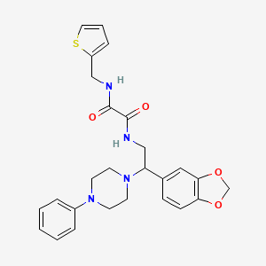 molecular formula C26H28N4O4S B2715589 N'-[2-(2H-1,3-benzodioxol-5-yl)-2-(4-phenylpiperazin-1-yl)ethyl]-N-[(thiophen-2-yl)methyl]ethanediamide CAS No. 896354-07-7