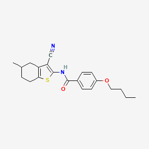 molecular formula C21H24N2O2S B2715591 4-butoxy-N-(3-cyano-5-methyl-4,5,6,7-tetrahydro-1-benzothiophen-2-yl)benzamide CAS No. 391221-71-9