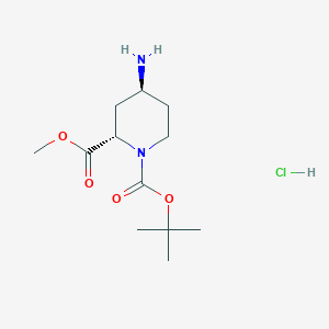 molecular formula C12H23ClN2O4 B2715653 1-(tert-butyl) 2-methyl (2S,4S)-4-aminopiperidine-1,2-dicarboxylate hydrochloride CAS No. 1260607-11-1