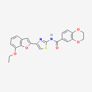 molecular formula C22H18N2O5S B2715669 N-[4-(7-ethoxy-1-benzofuran-2-yl)-1,3-thiazol-2-yl]-2,3-dihydro-1,4-benzodioxine-6-carboxamide CAS No. 921797-70-8