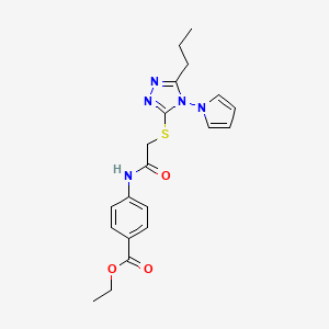molecular formula C20H23N5O3S B2715674 ethyl 4-(2-{[5-propyl-4-(1H-pyrrol-1-yl)-4H-1,2,4-triazol-3-yl]sulfanyl}acetamido)benzoate CAS No. 877815-80-0