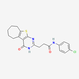 molecular formula C20H20ClN3O2S B2715718 N-(4-chlorophenyl)-3-(4-oxo-3,5,6,7,8,9-hexahydro-4H-cyclohepta[4,5]thieno[2,3-d]pyrimidin-2-yl)propanamide CAS No. 950414-09-2