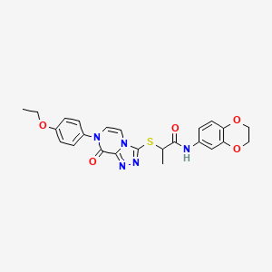 molecular formula C24H23N5O5S B2715727 N-(2,3-dihydro-1,4-benzodioxin-6-yl)-2-{[7-(4-ethoxyphenyl)-8-oxo-7H,8H-[1,2,4]triazolo[4,3-a]pyrazin-3-yl]sulfanyl}propanamide CAS No. 1223767-44-9