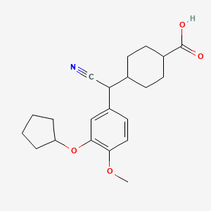 molecular formula C21H27NO4 B2715737 Cyclohexanecarboxylic acid, 4-[cyano[3-(cyclopentyloxy)-4-methoxyphenyl]methyl]- CAS No. 1435805-53-0