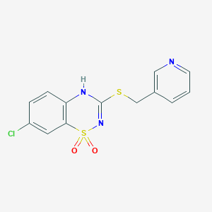 molecular formula C13H10ClN3O2S2 B2715795 7-chloro-3-((pyridin-3-ylmethyl)thio)-4H-benzo[e][1,2,4]thiadiazine 1,1-dioxide CAS No. 899977-08-3