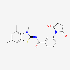molecular formula C21H19N3O3S B2715796 (E)-3-(2,5-dioxopyrrolidin-1-yl)-N-(3,4,6-trimethylbenzo[d]thiazol-2(3H)-ylidene)benzamide CAS No. 681163-76-8