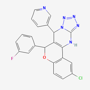 molecular formula C22H14ClFN6O B2715804 2-chloro-6-(3-fluorophenyl)-7-(pyridin-3-yl)-7,12-dihydro-6H-chromeno[4,3-d]tetrazolo[1,5-a]pyrimidine CAS No. 923147-71-1