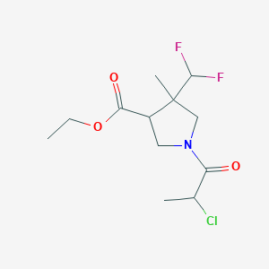 molecular formula C12H18ClF2NO3 B2715832 Ethyl 1-(2-chloropropanoyl)-4-(difluoromethyl)-4-methylpyrrolidine-3-carboxylate CAS No. 2411251-93-7