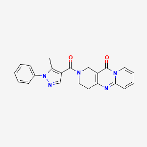 molecular formula C22H19N5O2 B2715887 5-(5-methyl-1-phenylpyrazole-4-carbonyl)-1,5,9-triazatricyclo[8.4.0.03,8]tetradeca-3(8),9,11,13-tetraen-2-one CAS No. 2034504-74-8