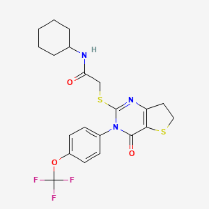 molecular formula C21H22F3N3O3S2 B2715956 N-cyclohexyl-2-((4-oxo-3-(4-(trifluoromethoxy)phenyl)-3,4,6,7-tetrahydrothieno[3,2-d]pyrimidin-2-yl)thio)acetamide CAS No. 877654-47-2