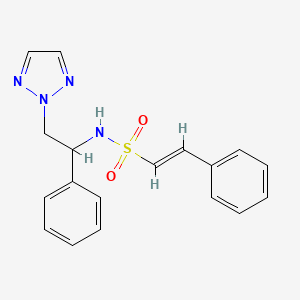 molecular formula C18H18N4O2S B2715990 (E)-2-phenyl-N-(1-phenyl-2-(2H-1,2,3-triazol-2-yl)ethyl)ethenesulfonamide CAS No. 2035018-74-5