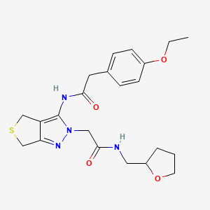 molecular formula C22H28N4O4S B2716016 2-(4-ethoxyphenyl)-N-(2-(2-oxo-2-(((tetrahydrofuran-2-yl)methyl)amino)ethyl)-4,6-dihydro-2H-thieno[3,4-c]pyrazol-3-yl)acetamide CAS No. 1105206-22-1