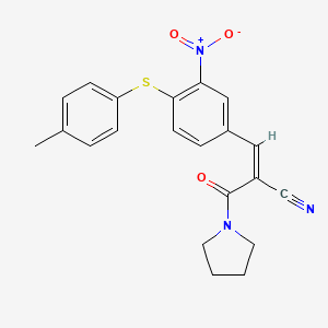 (Z)-3-[4-(4-Methylphenyl)sulfanyl-3-nitrophenyl]-2-(pyrrolidine-1-carbonyl)prop-2-enenitrile
