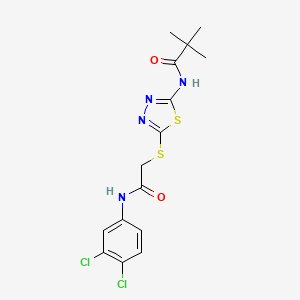 molecular formula C15H16Cl2N4O2S2 B2716128 N-(5-((2-((3,4-dichlorophenyl)amino)-2-oxoethyl)thio)-1,3,4-thiadiazol-2-yl)pivalamide CAS No. 868977-04-2