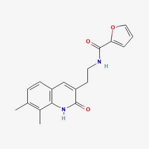 molecular formula C18H18N2O3 B2716162 N-(2-(7,8-dimethyl-2-oxo-1,2-dihydroquinolin-3-yl)ethyl)furan-2-carboxamide 