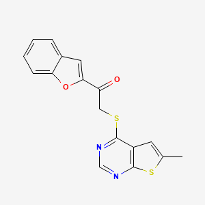 molecular formula C17H12N2O2S2 B2716164 1-(苯并呋喃-2-基)-2-((6-甲基噻吩[2,3-d]嘧啶-4-基)硫)乙酮 CAS No. 876901-69-8