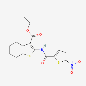 molecular formula C16H16N2O5S2 B2716300 Ethyl 2-(5-nitrothiophene-2-carboxamido)-4,5,6,7-tetrahydrobenzo[b]thiophene-3-carboxylate CAS No. 328038-33-1