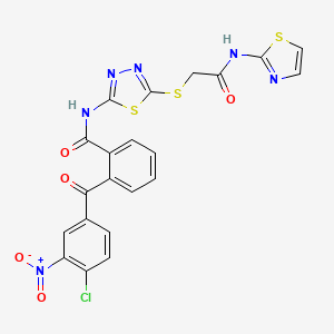 molecular formula C21H13ClN6O5S3 B2716311 2-(4-氯-3-硝基苯甲酰)-N-(5-((2-氧代-2-(噻唑-2-基氨基)乙基)硫)-1,3,4-噻二唑-2-基)苯甲酰胺 CAS No. 393571-73-8