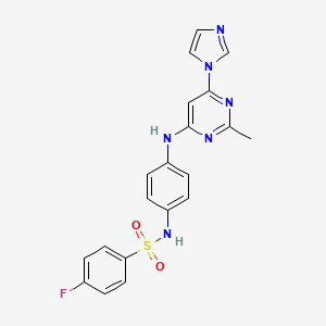 molecular formula C20H17FN6O2S B2716376 N-(4-((6-(1H-imidazol-1-yl)-2-methylpyrimidin-4-yl)amino)phenyl)-4-fluorobenzenesulfonamide CAS No. 1170782-04-3