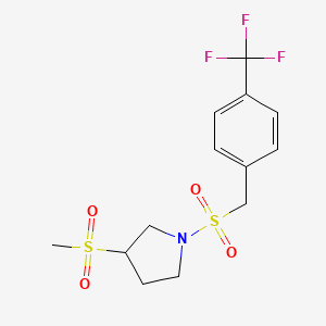 molecular formula C13H16F3NO4S2 B2716526 3-(Methylsulfonyl)-1-((4-(trifluoromethyl)benzyl)sulfonyl)pyrrolidine CAS No. 1705043-62-4